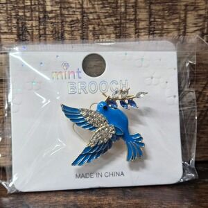Blue Enamel, Mint Colorful Crystal Hummingbird Brooch.